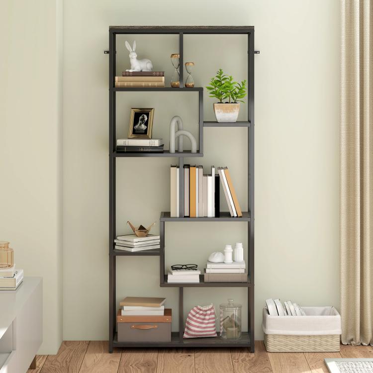 Seven-Tier Geometric Bookcase - Grey/Black