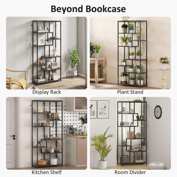 Seven-Tier Geometric Bookcase - Grey/Black