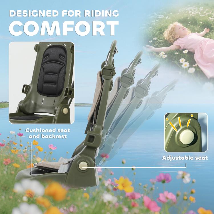 5 in 1 Kids Trike with Adjustable Backrest, Toddler Tricycle with Push Handlebar, Adjustable Backrest, Dark Green