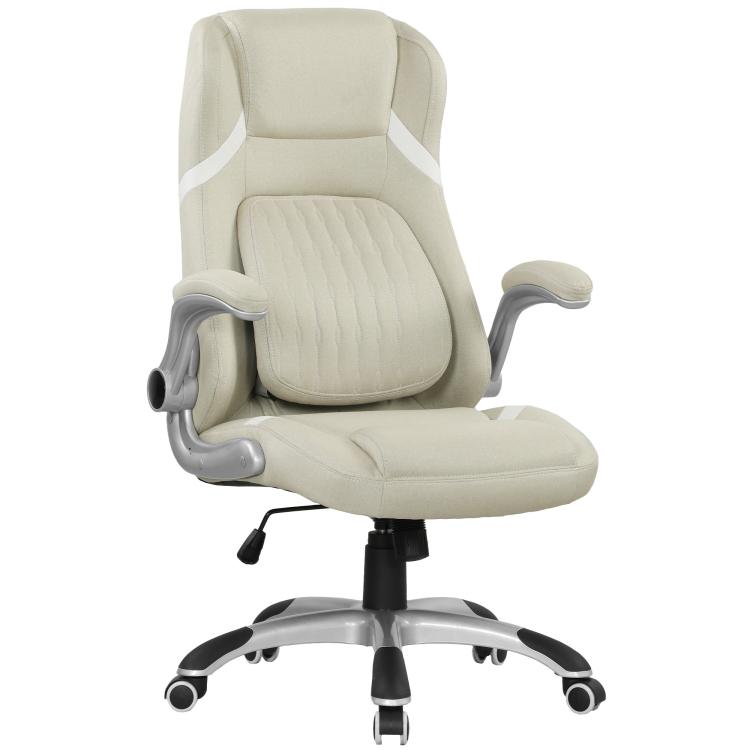 Linen-Look Office Chair, with Adjustable Height and Tension - Beige