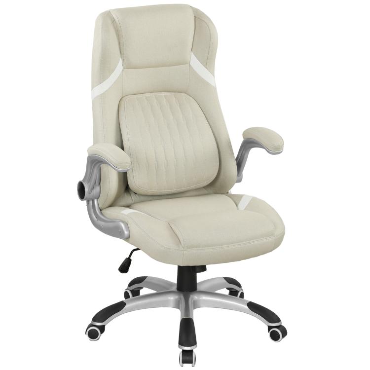 Linen-Look Office Chair, with Adjustable Height and Tension - Beige