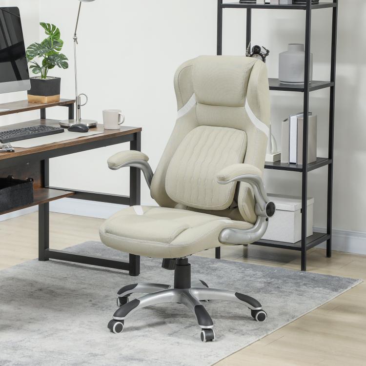 Linen-Look Office Chair, with Adjustable Height and Tension - Beige