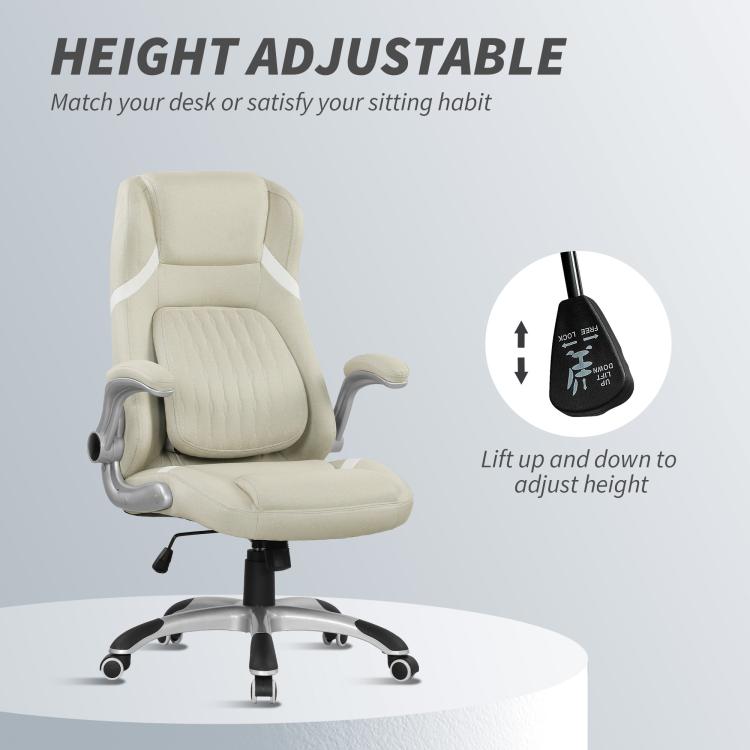 Linen-Look Office Chair, with Adjustable Height and Tension - Beige