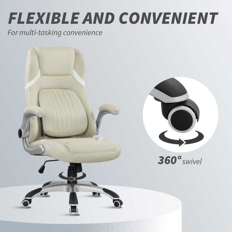 Linen-Look Office Chair, with Adjustable Height and Tension - Beige