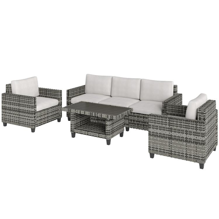 Six-Piece Modular Rattan Sofa Set - Light Grey