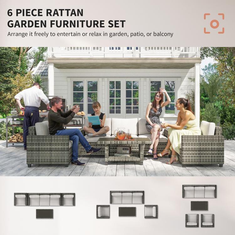 Six-Piece Modular Rattan Sofa Set - Light Grey