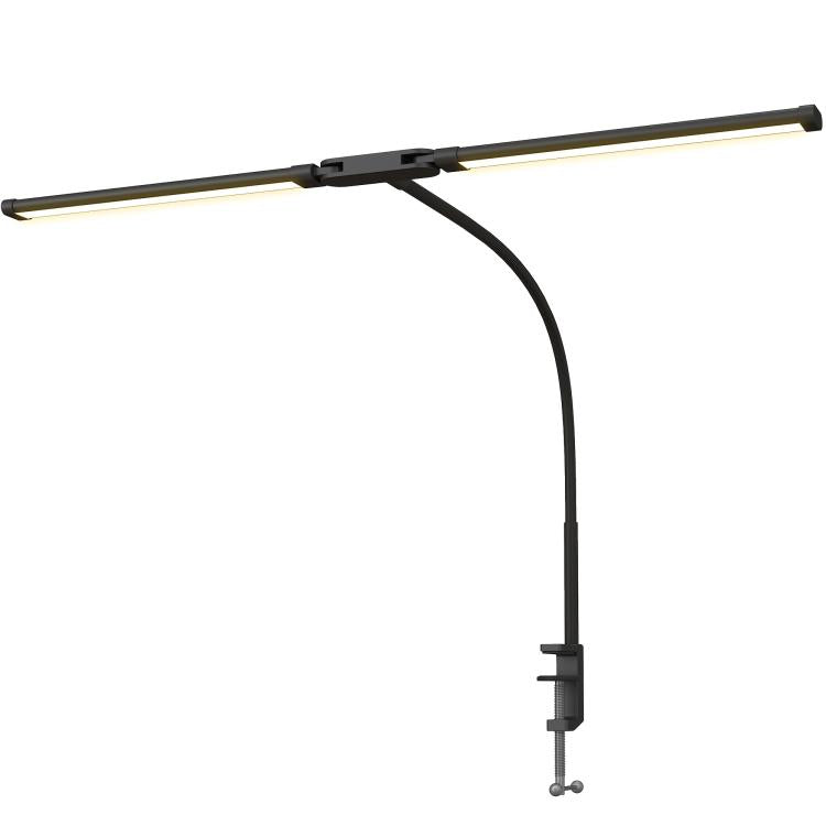 LED Desk Lamp with Clamp, Double Head Table Lamp with 3 Colour Modes & 10 Brightness Levels, Flexible Gooseneck Reading Desk Light with Timer and Memory Function for Study, Office, Work, Black