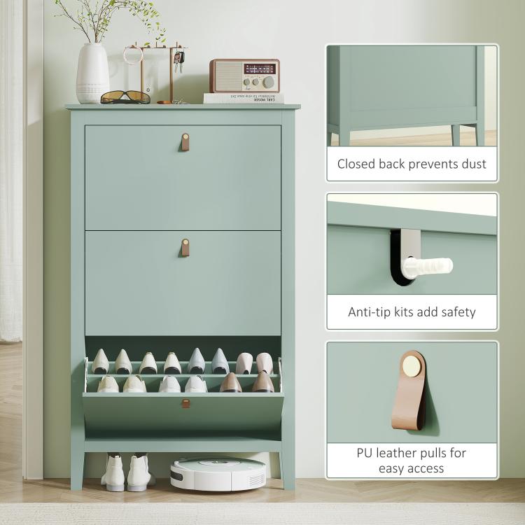 Modern Three-Drawer Shoe Cabinet - Green