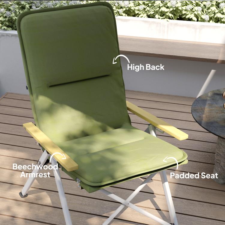 Portable Padded Camping Chair, with Bag - Green