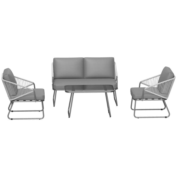 Four-Piece Rattan Strong Panel Outdoor Sofa Set - Grey