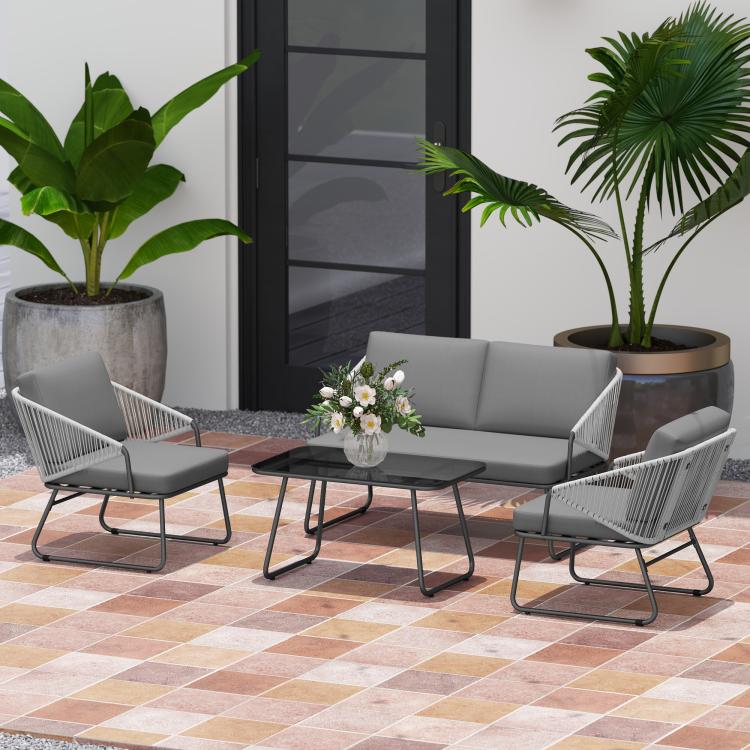 Four-Piece Rattan Strong Panel Outdoor Sofa Set - Grey