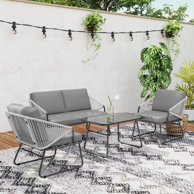 Four-Piece Rattan Strong Panel Outdoor Sofa Set - Grey