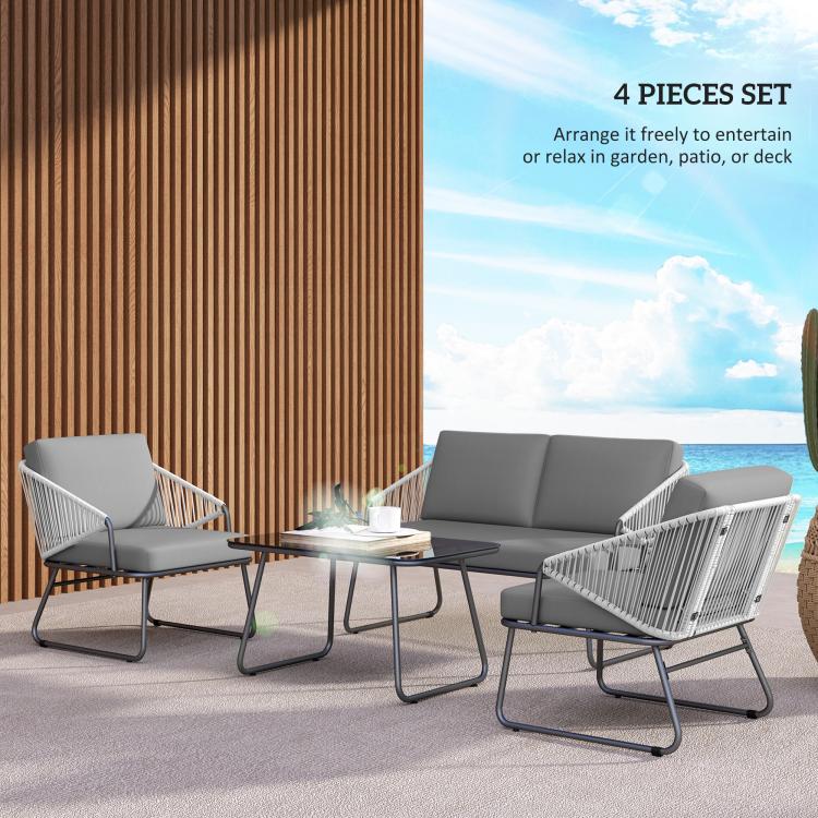 Four-Piece Rattan Strong Panel Outdoor Sofa Set - Grey