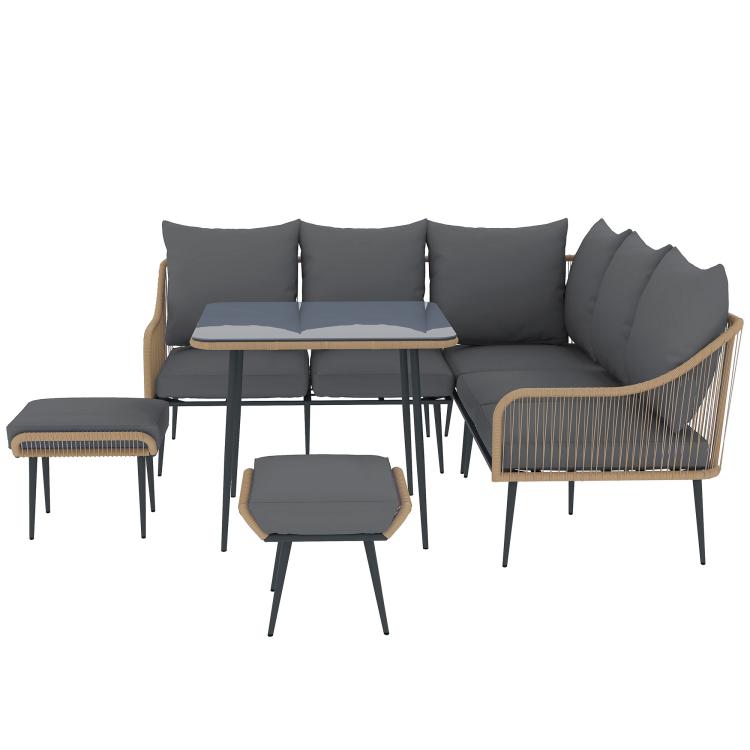 Six-Piece Rattan Strong Garden Sofa Set - Brown/Grey
