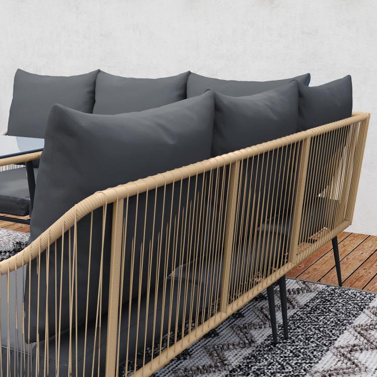 Six-Piece Rattan Strong Garden Sofa Set - Brown/Grey