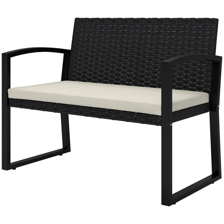 Two-Seater Rattan Garden Bench - Beige