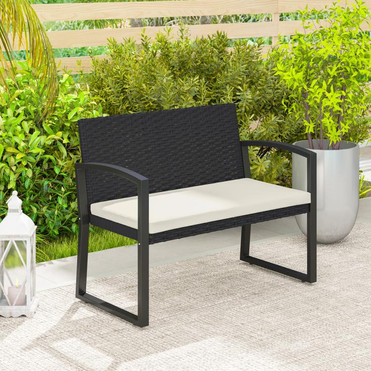 Two-Seater Rattan Garden Bench - Beige