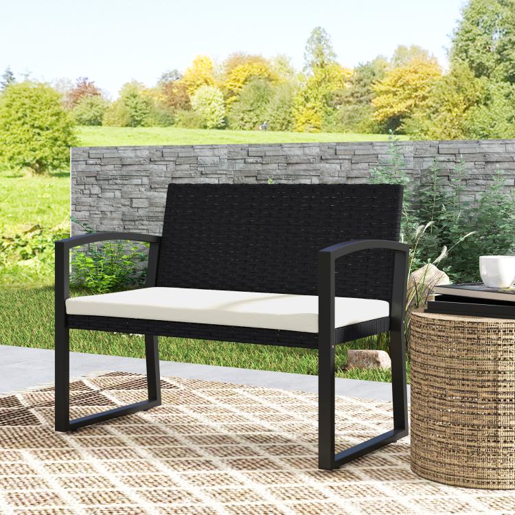 Two-Seater Rattan Garden Bench - Beige