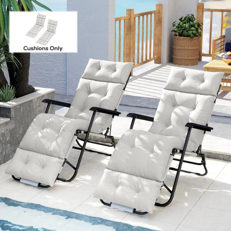 Set of Two 190 x 56cm Sun Lounger Cushions - Light Grey
