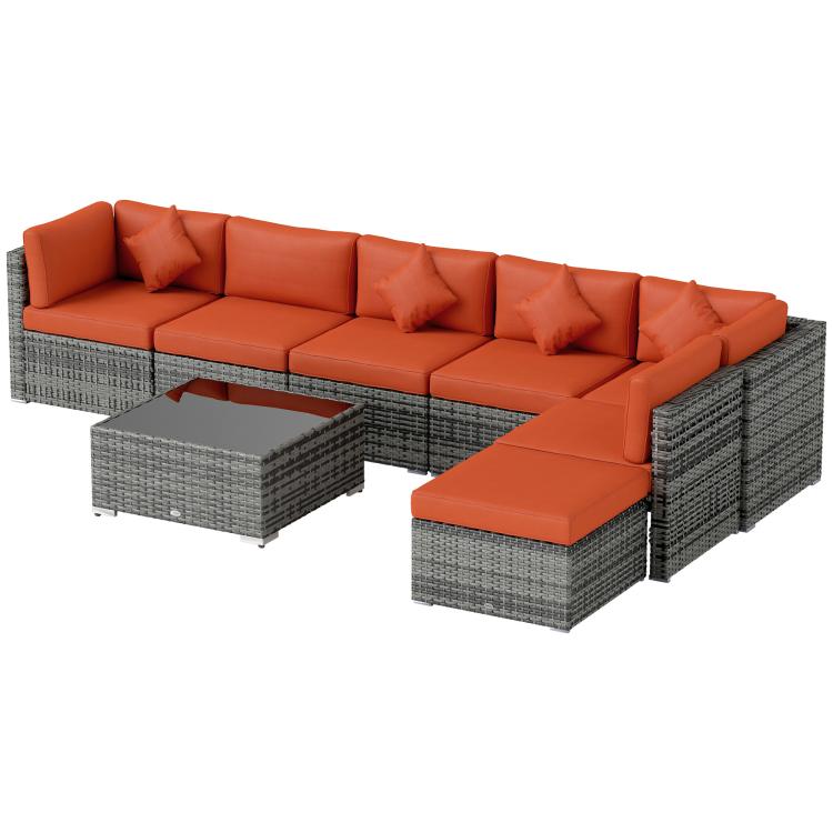 Eight-Piece Rattan Sofa Set - Orange/Grey