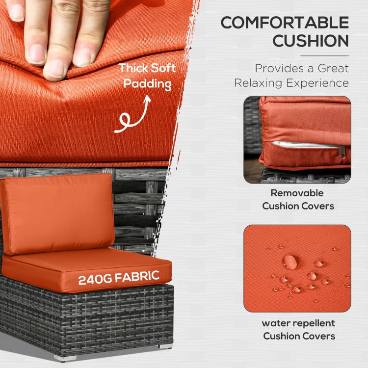 Eight-Piece Rattan Sofa Set - Orange/Grey
