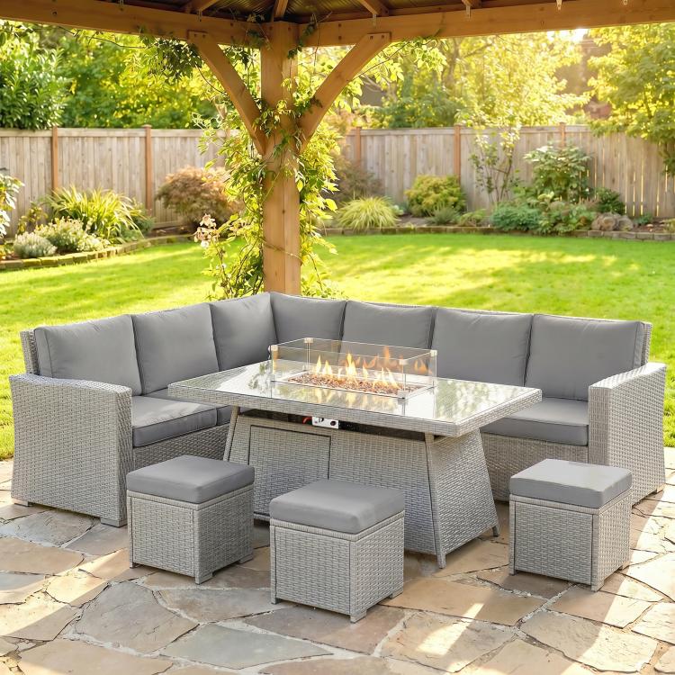 Seven-Piece Firepit Table Rattan Sofa Set - Grey