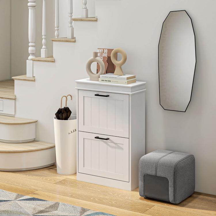 Two-Drawer Minimalistic 10-Shoe Cabinet - White