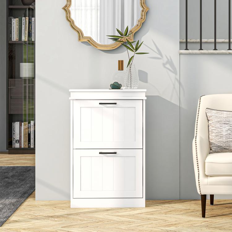 Two-Drawer Minimalistic 10-Shoe Cabinet - White