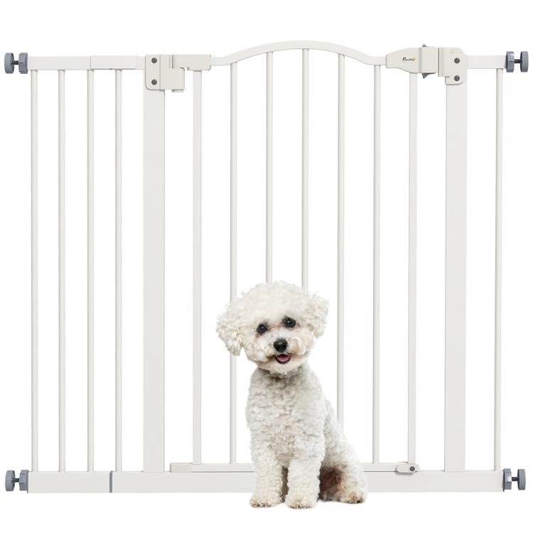 Metal 74-94cm Adjustable Pet Gate Safety Barrier w/ Auto-Close Door White