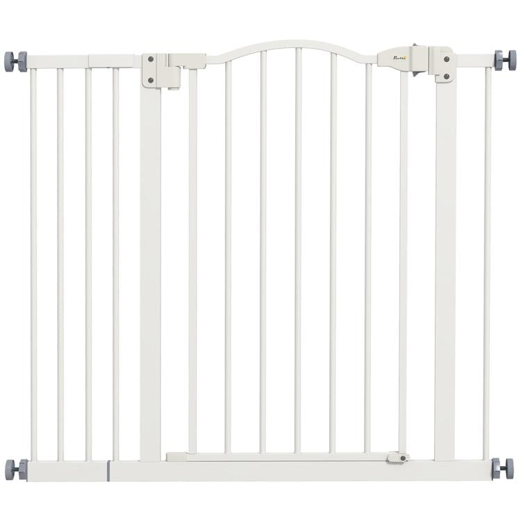 Metal 74-94cm Adjustable Pet Gate Safety Barrier w/ Auto-Close Door White