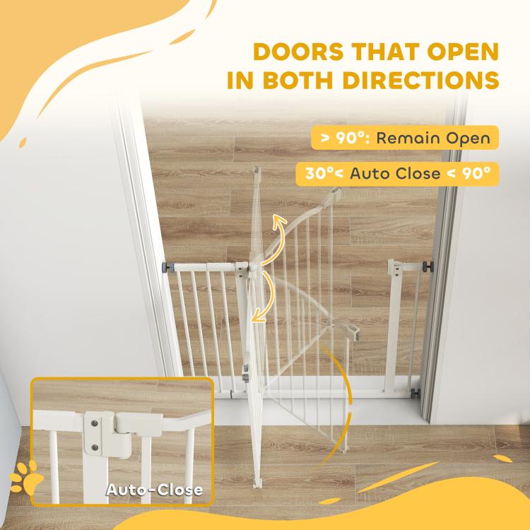 Metal 74-94cm Adjustable Pet Gate Safety Barrier w/ Auto-Close Door White