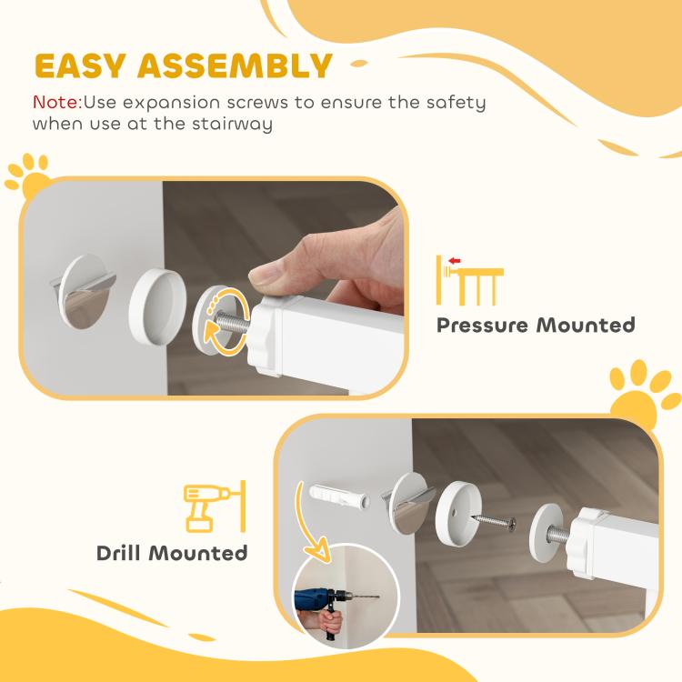 Metal 74-94cm Adjustable Pet Gate Safety Barrier w/ Auto-Close Door White