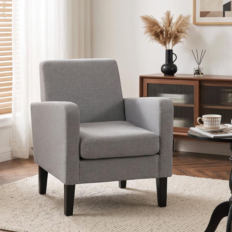 Linen-Look Boxy Armchair - Light Grey