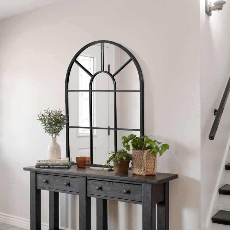 90 X 61cm Arched Grid Mirror - Black