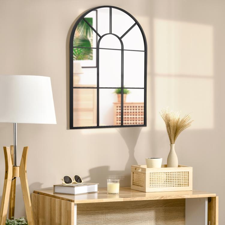 90 X 61cm Arched Grid Mirror - Black