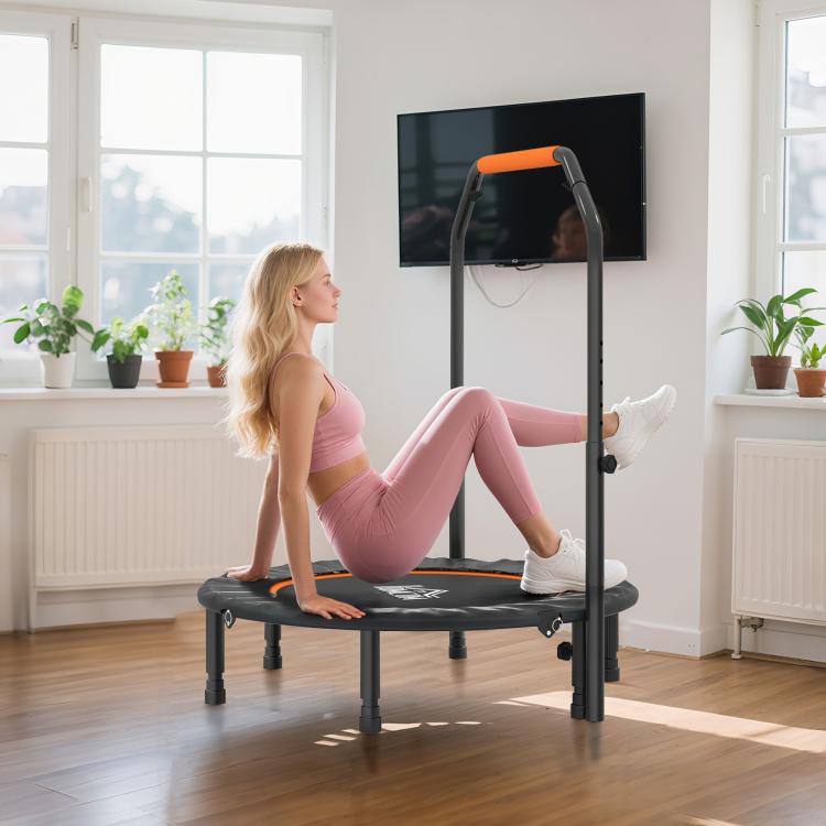 40 inch Foldable Mini Fitness Trampoline, with Adjustable Foam Handle, Orange