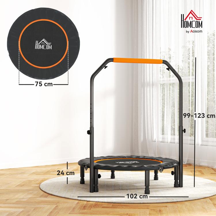 40 inch Foldable Mini Fitness Trampoline, with Adjustable Foam Handle, Orange