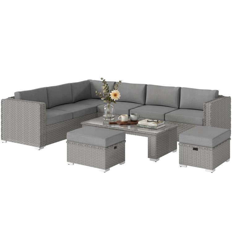 Six-Piece Rattan Sofa Set - Mixed Grey