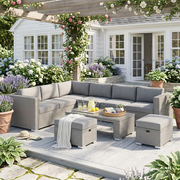 Six-Piece Rattan Sofa Set - Mixed Grey