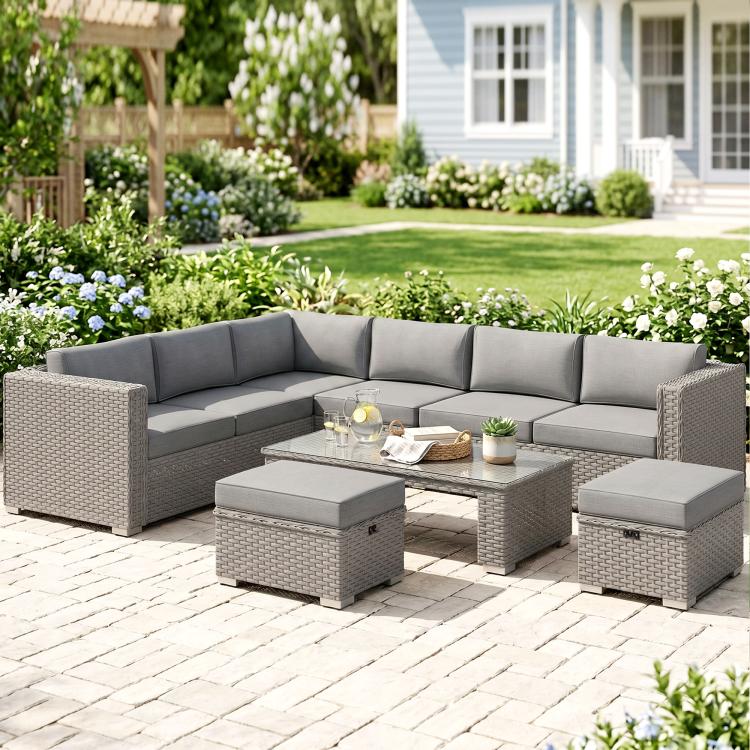Six-Piece Rattan Sofa Set - Mixed Grey