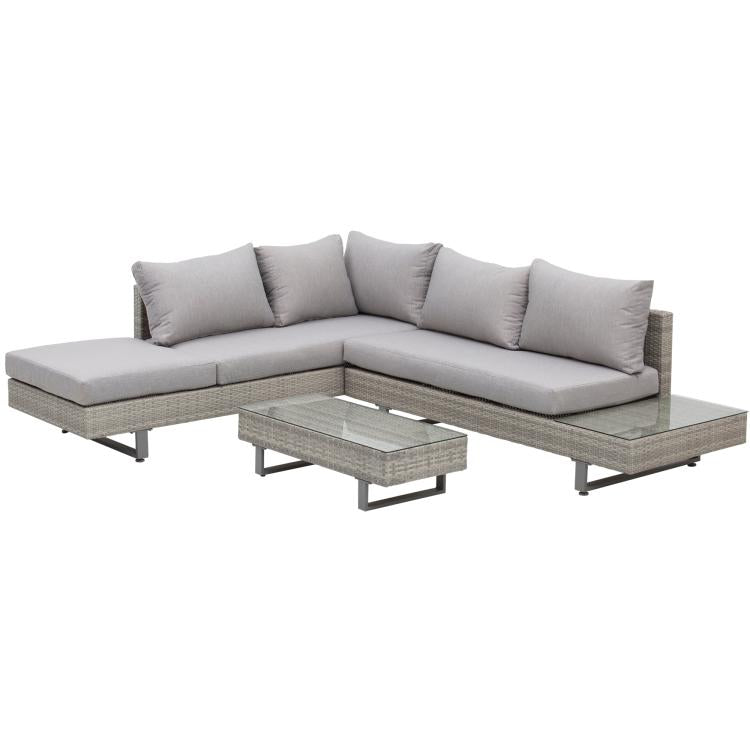 Three-Piece Rattan Sofa Set, with Cushions - Grey