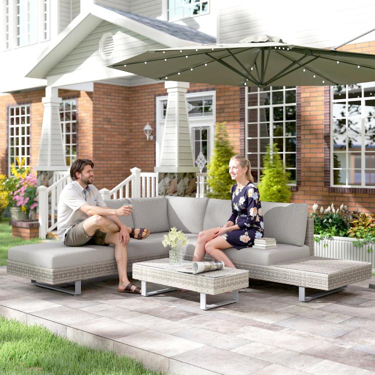 Three-Piece Rattan Sofa Set, with Cushions - Grey