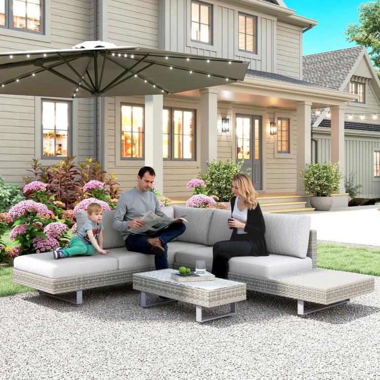 Three-Piece Rattan Sofa Set, with Cushions - Grey