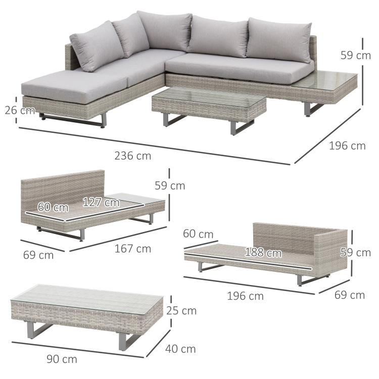 Three-Piece Rattan Sofa Set, with Cushions - Grey