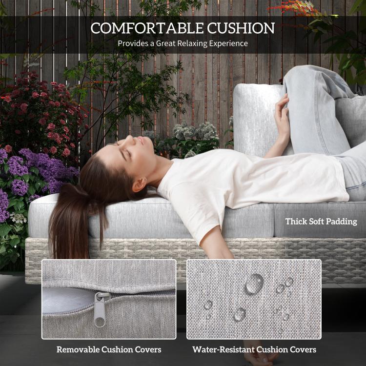 Three-Piece Rattan Sofa Set, with Cushions - Grey