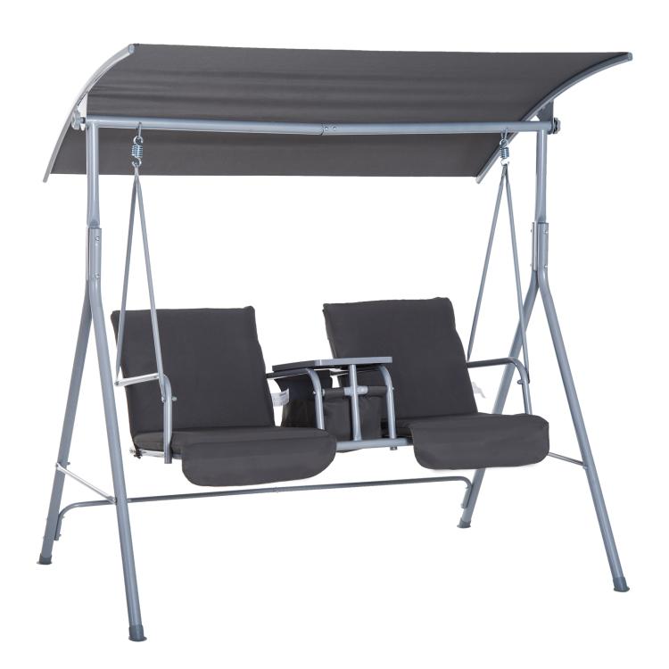 Steel Frame 2-Seater Swing Chair w/ Table Grey