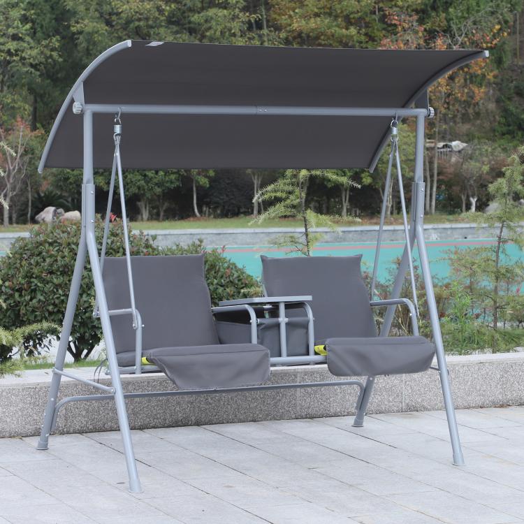 Steel Frame 2-Seater Swing Chair w/ Table Grey