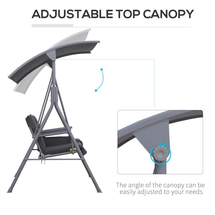 Steel Frame 2-Seater Swing Chair w/ Table Grey