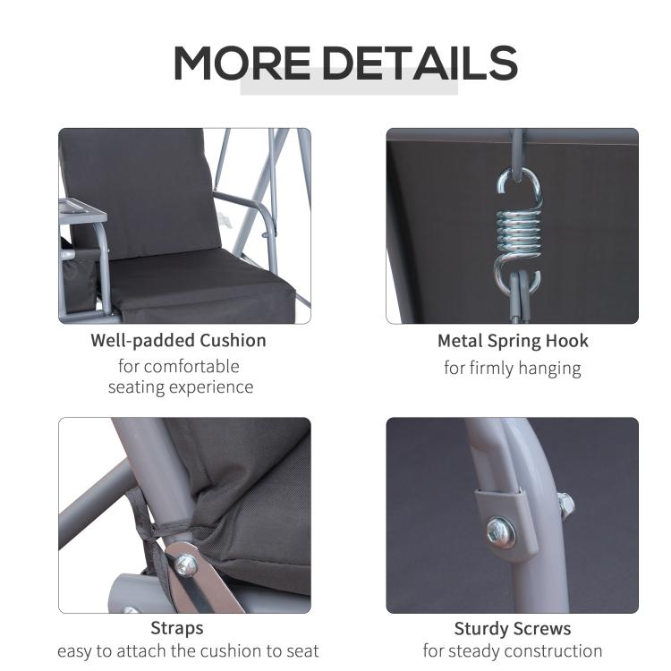 Steel Frame 2-Seater Swing Chair w/ Table Grey