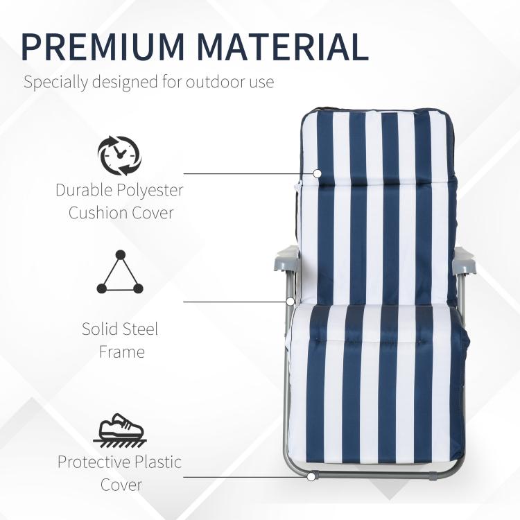 2Pc Folding Sun Loungers Set-Blue/White